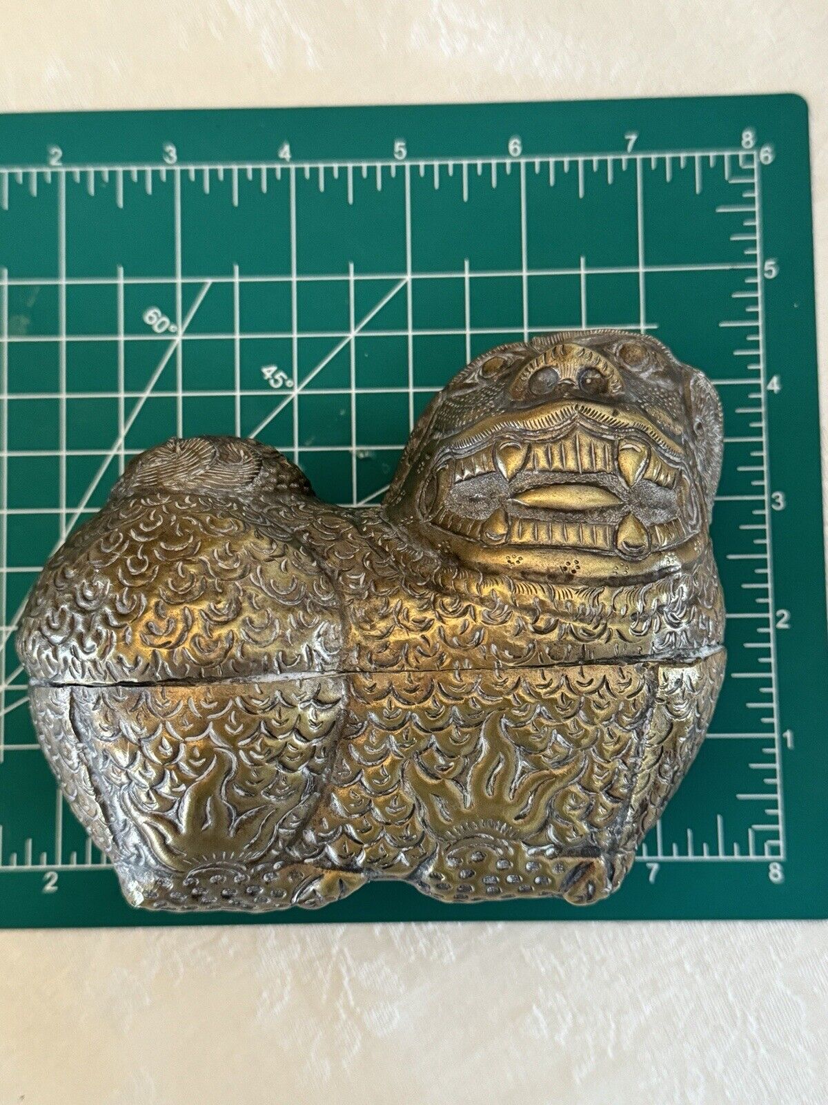VINTAGE Foo Lion Dog “Betel Nut” Container Box Metal
