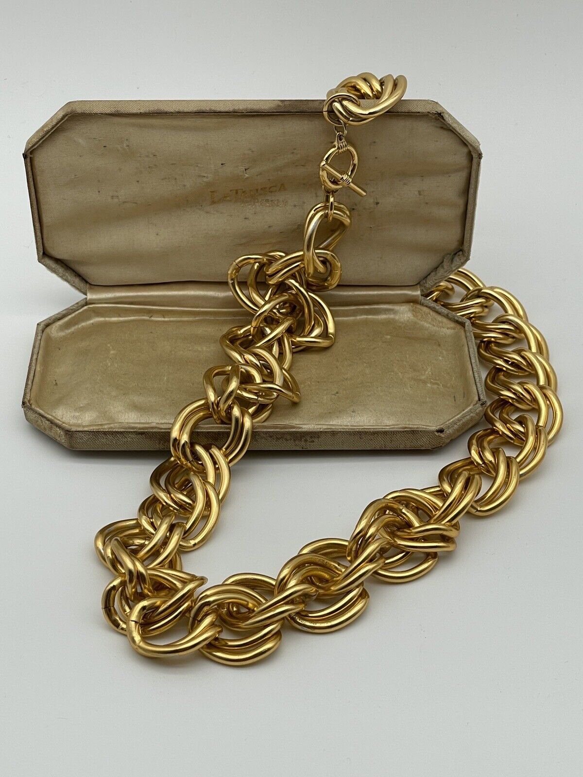 Goldtone Metal Double Link CHUNKY Chain Necklace 30"L