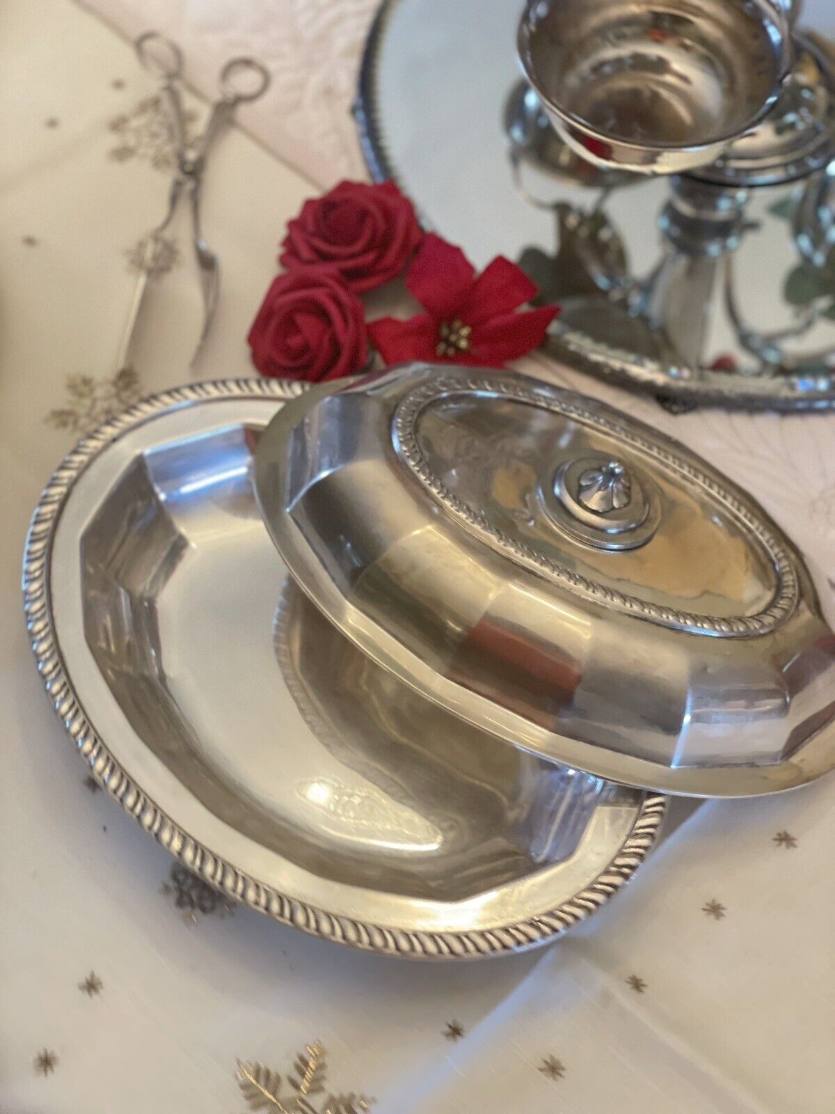 Antique Silver Plated Lidded Entree Serving Dish Monogramed