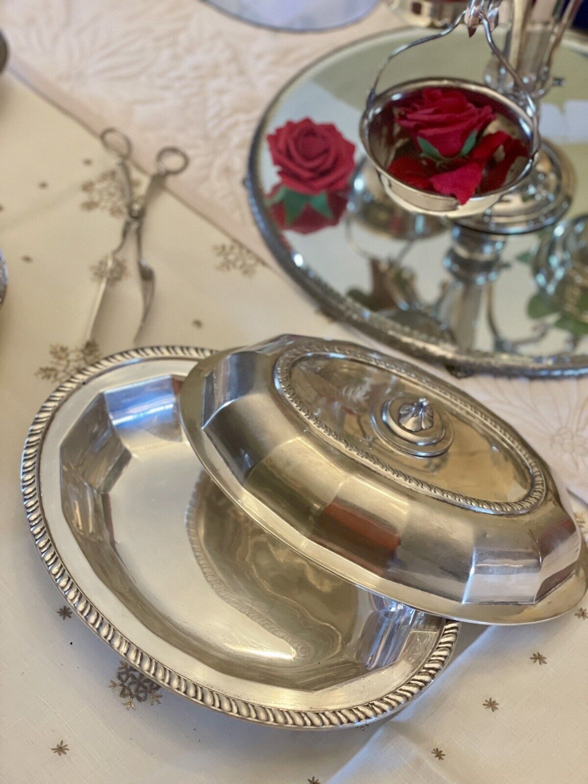 Antique Silver Plated Lidded Entree Serving Dish Monogramed