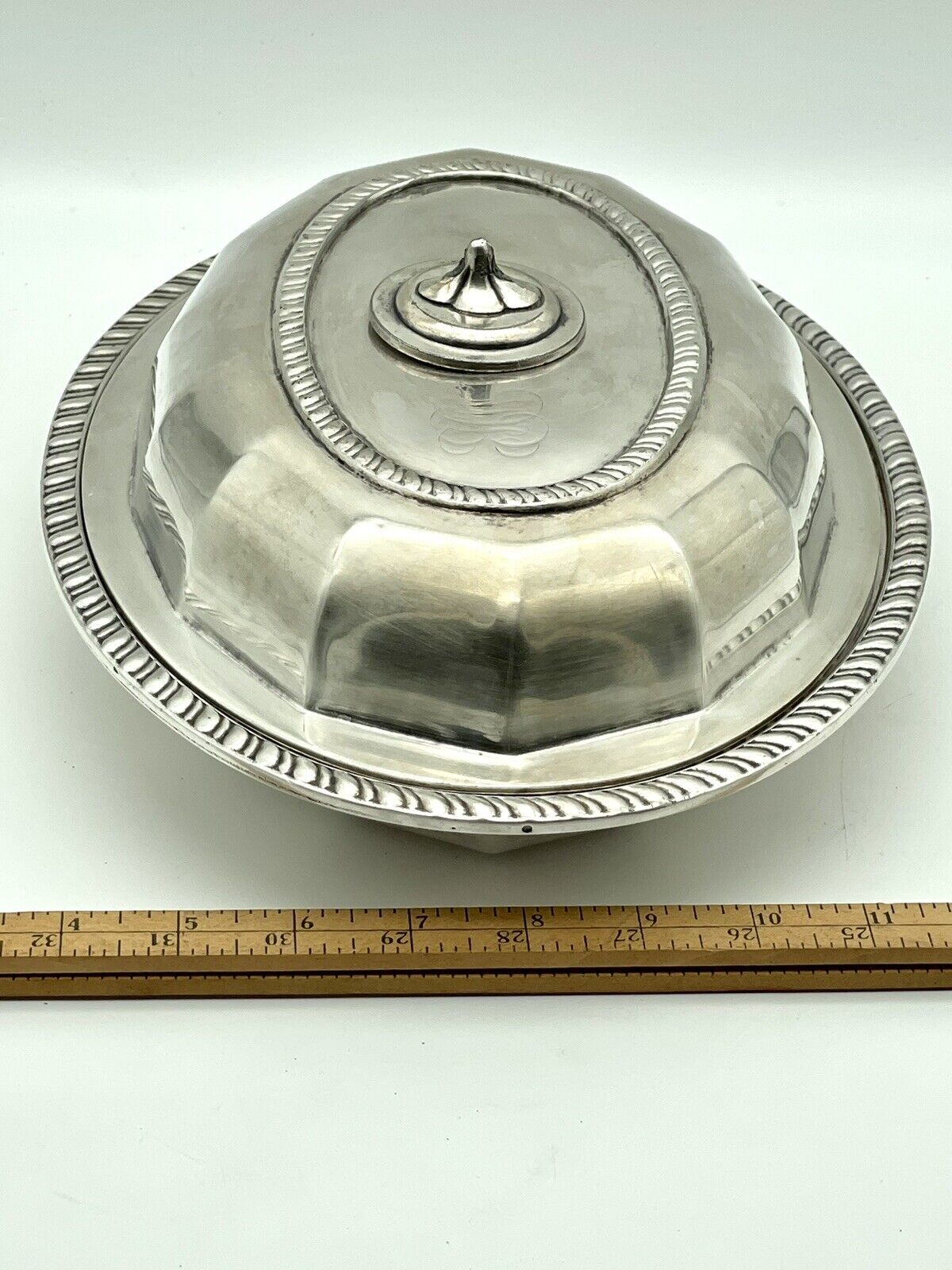 Antique Silver Plated Lidded Entree Serving Dish Monogramed