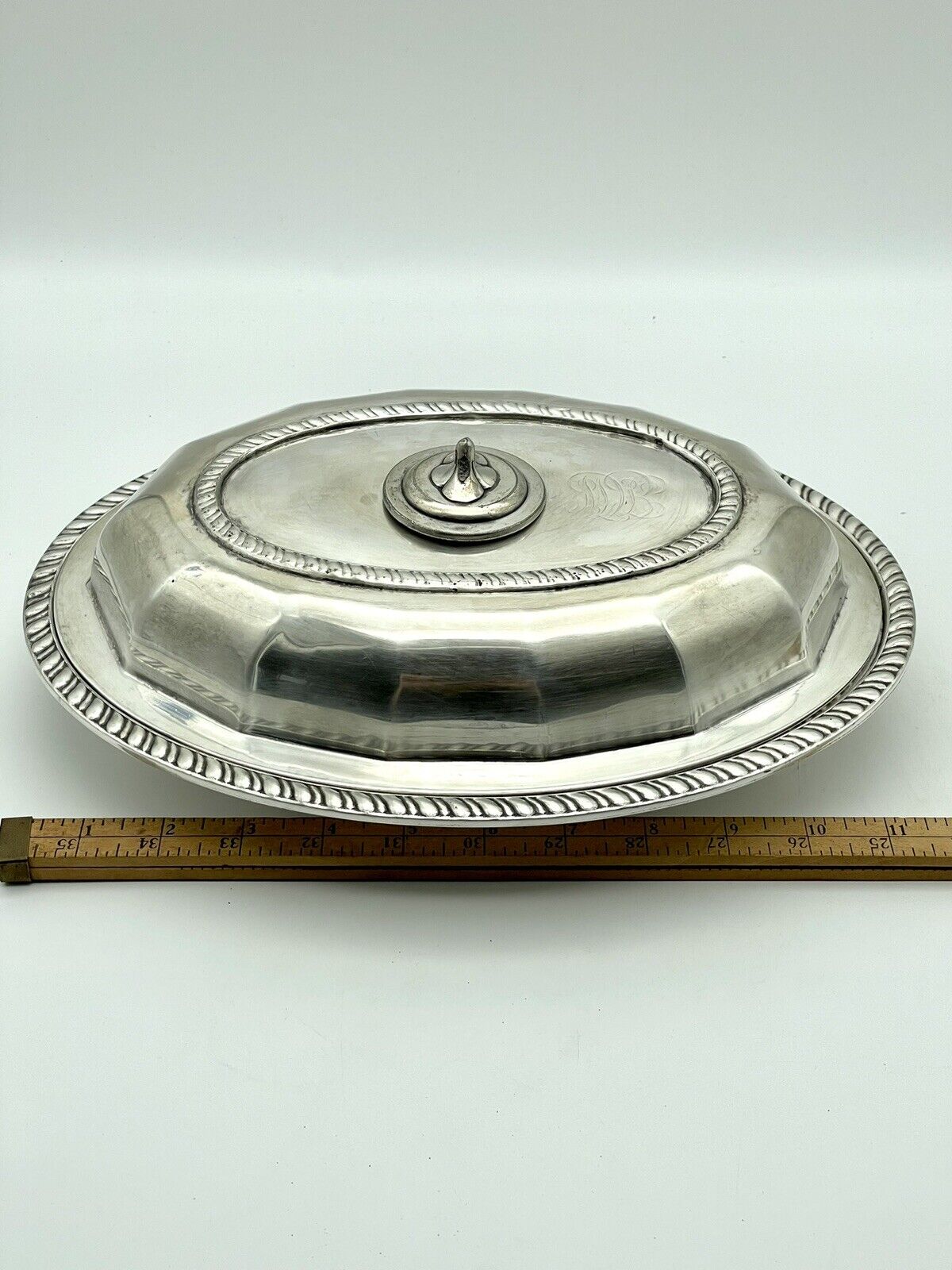 Antique Silver Plated Lidded Entree Serving Dish Monogramed