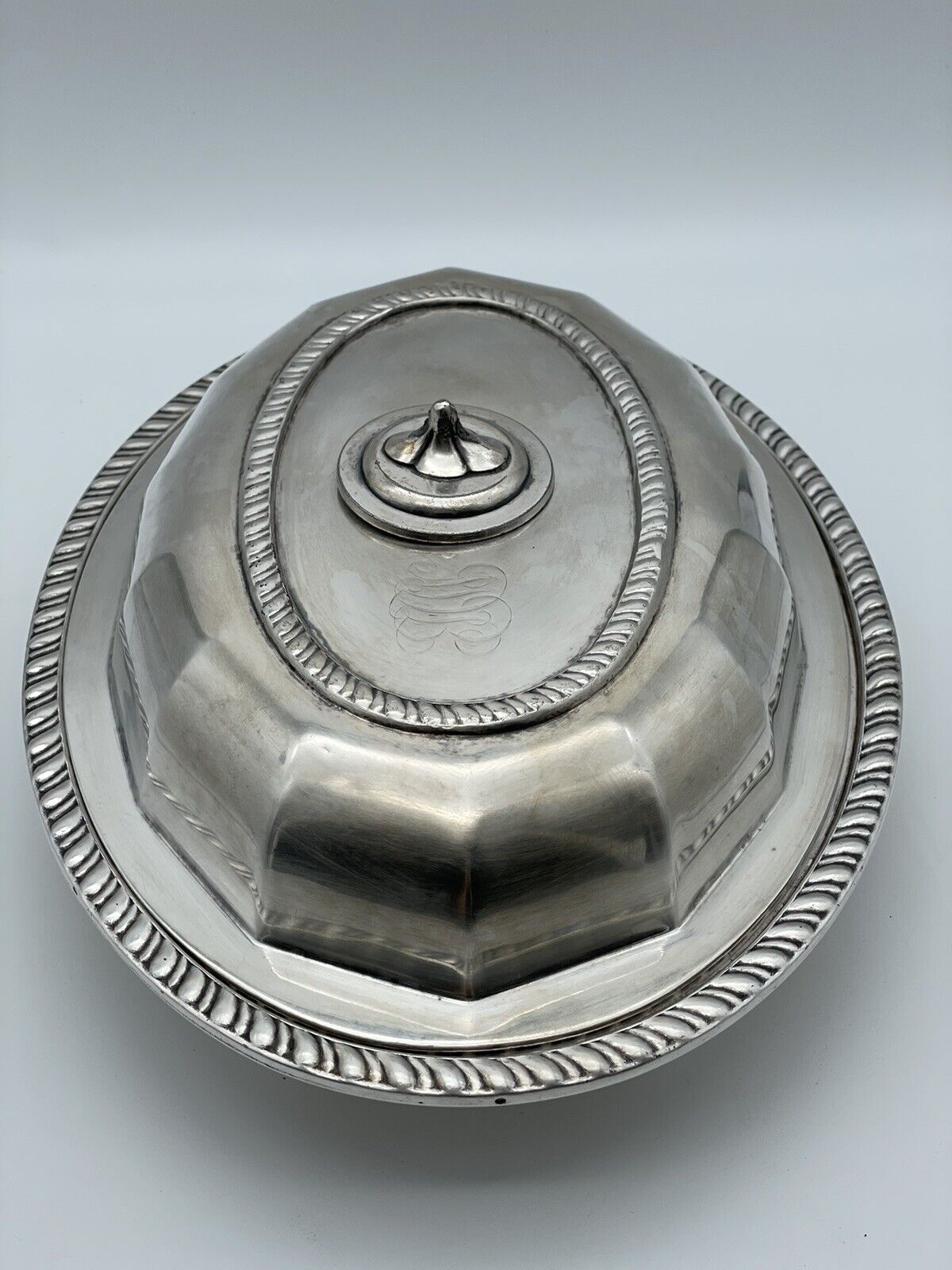 Antique Silver Plated Lidded Entree Serving Dish Monogramed