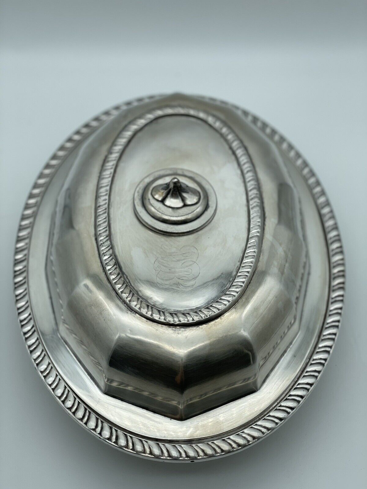 Antique Silver Plated Lidded Entree Serving Dish Monogramed