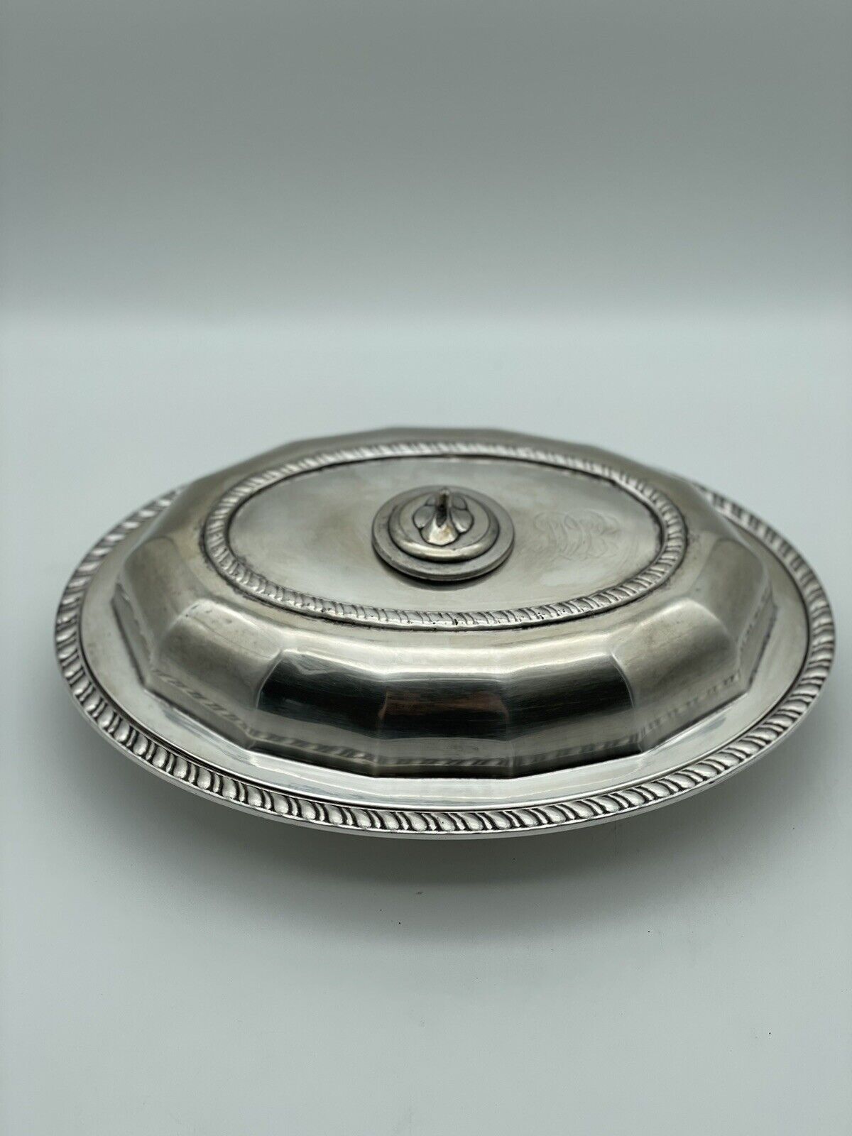 Antique Silver Plated Lidded Entree Serving Dish Monogramed