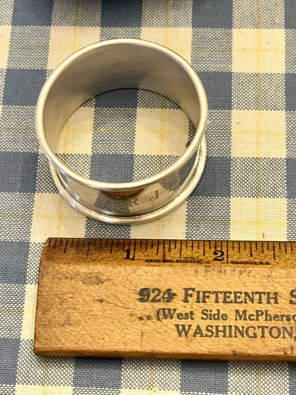 VINTAGE Silver Napkin Ring Original Presentation Box Monogram RJP Plated