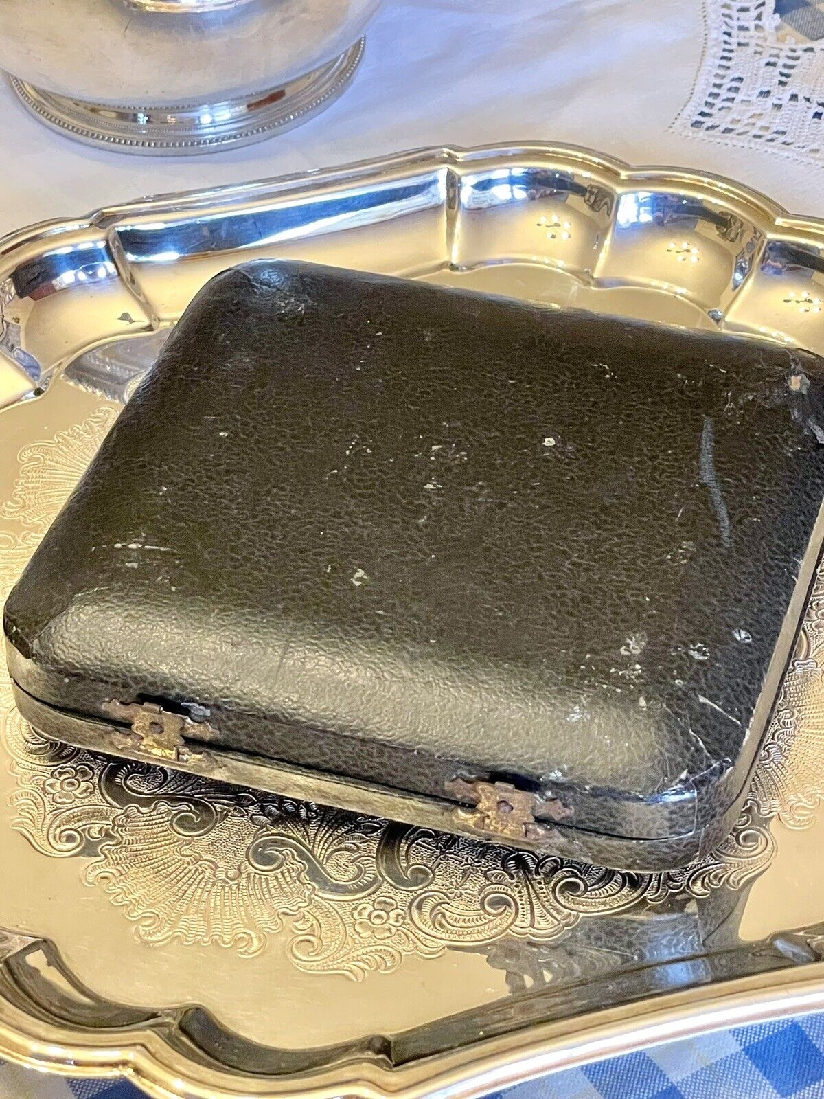 VINTAGE Silver Napkin Ring Original Presentation Box Monogram RJP Plated