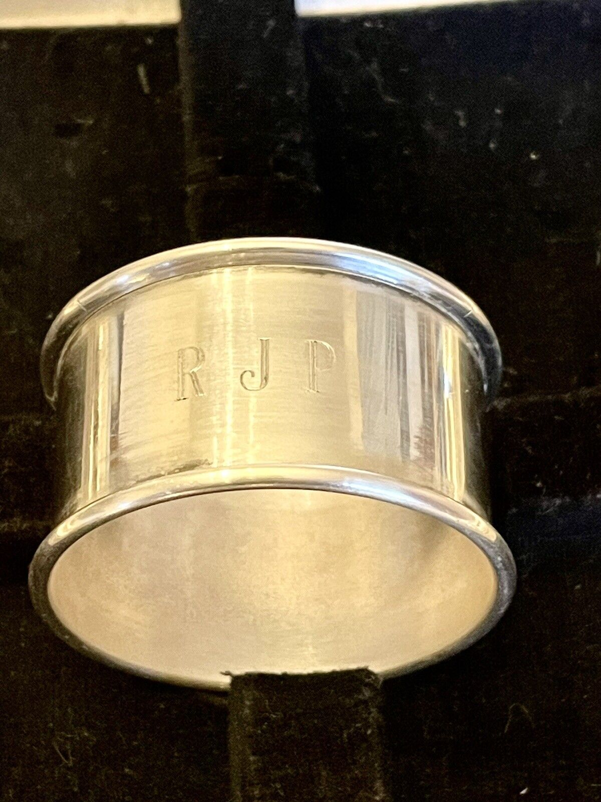 VINTAGE Silver Napkin Ring Original Presentation Box Monogram RJP Plated