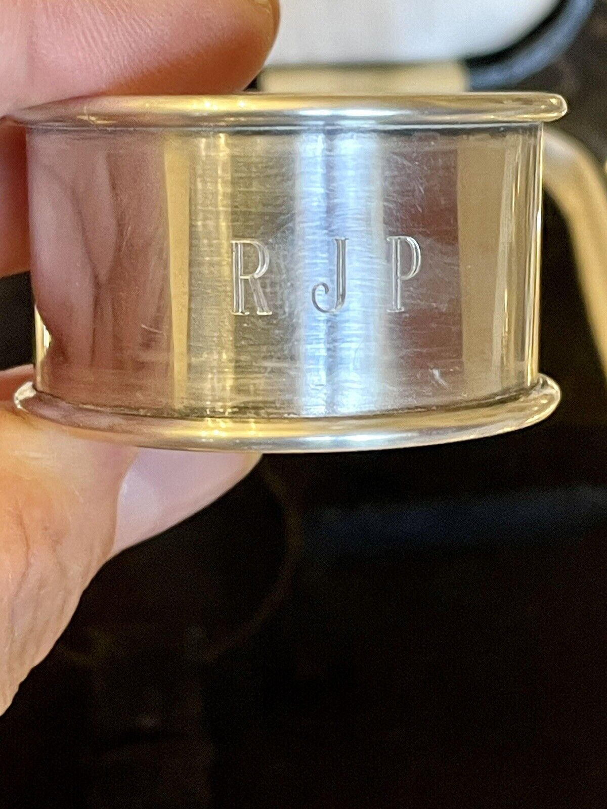 VINTAGE Silver Napkin Ring Original Presentation Box Monogram RJP Plated