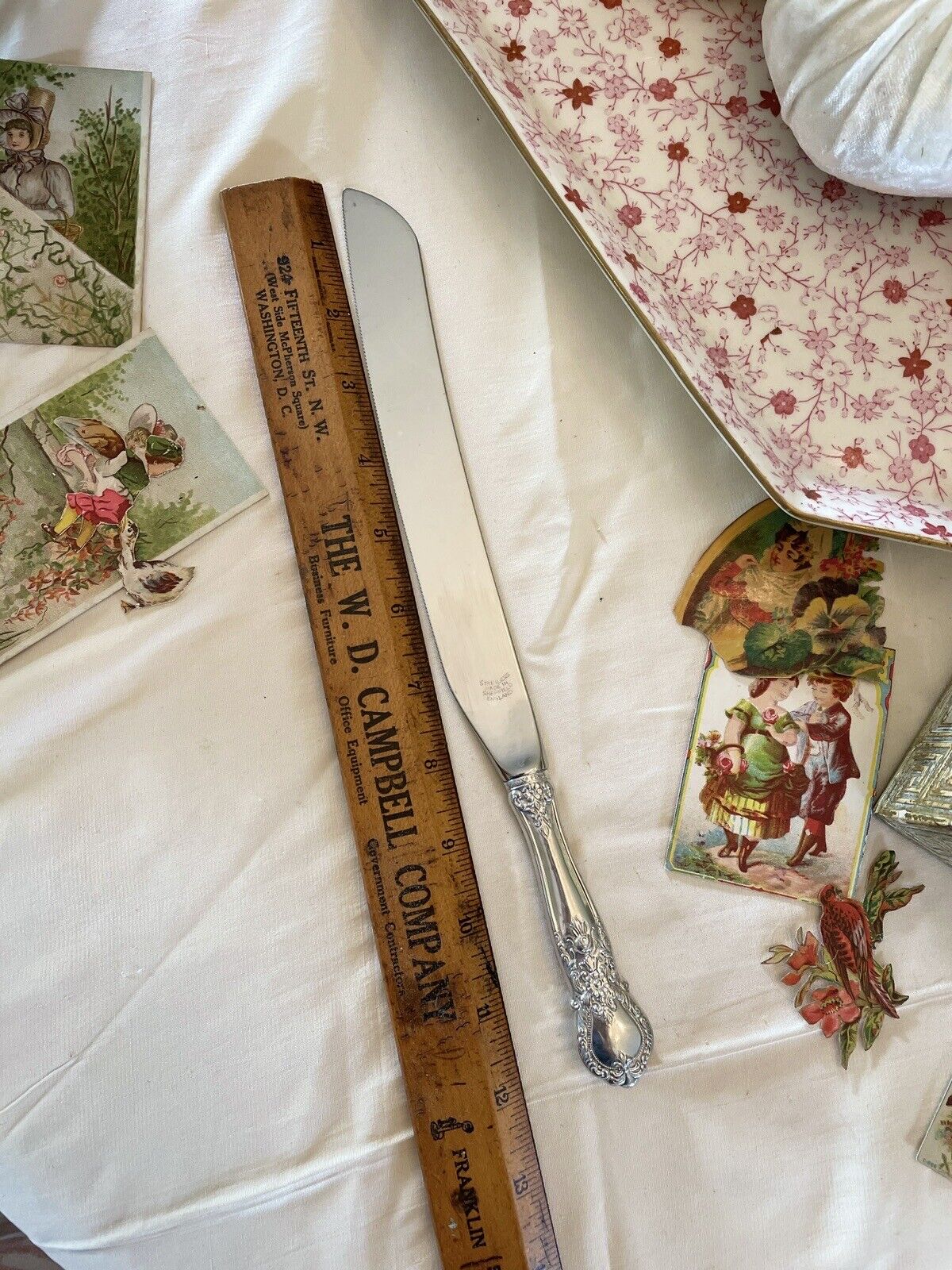 Vintage LENOX Sheffield Cake Knife Pewter Handle Baroque Style
