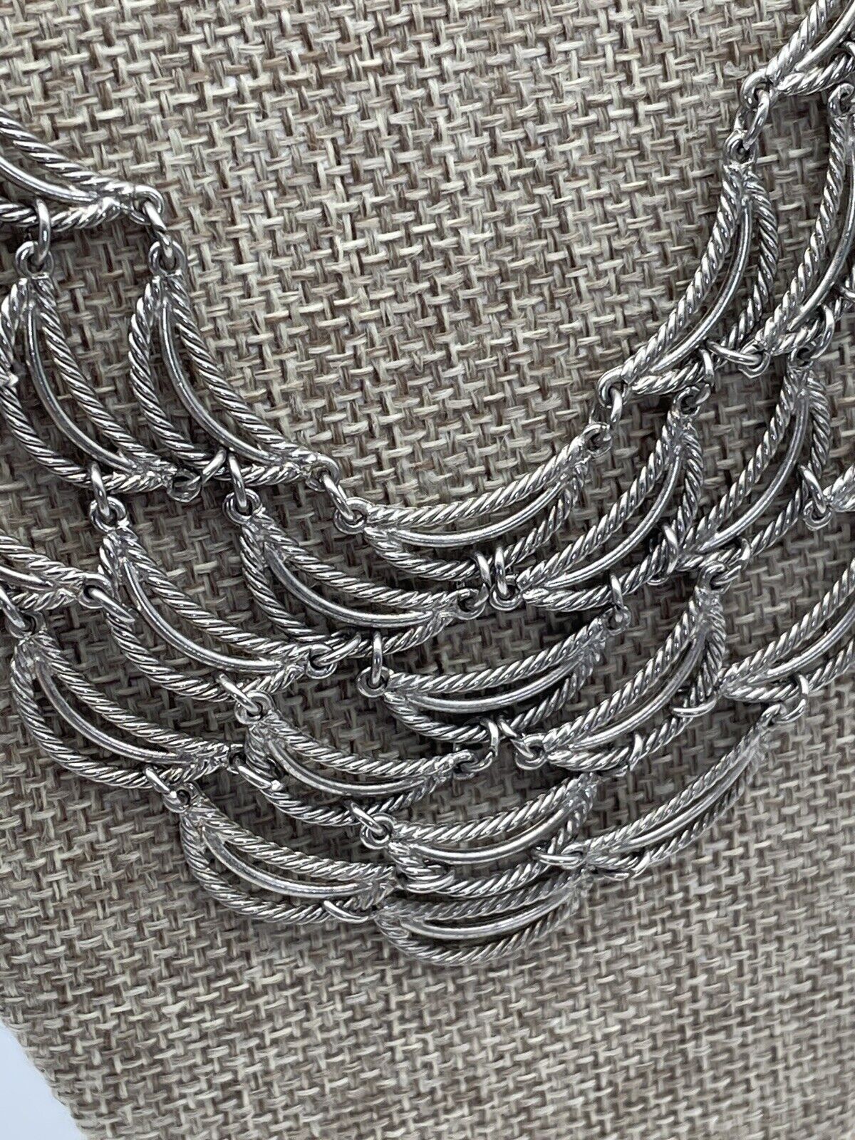 Vintage Silver Tone Ripple Cascade Necklace 16” 70s Style