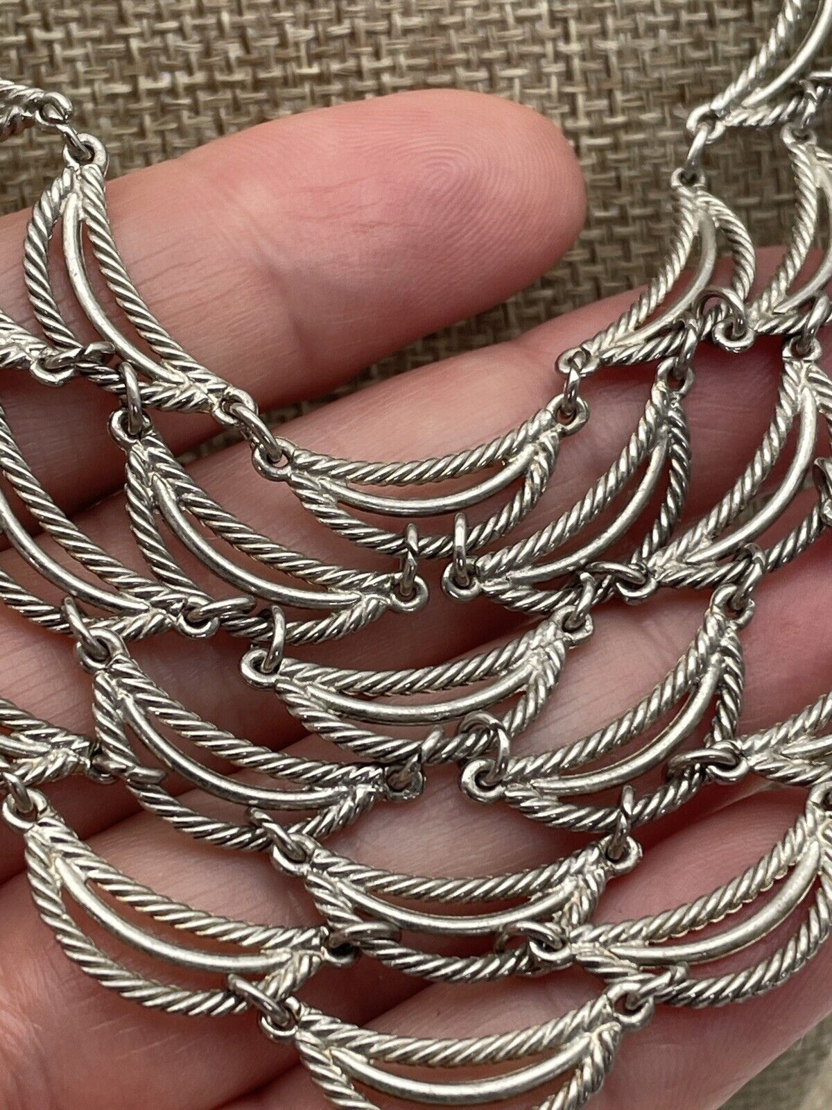 Vintage Silver Tone Ripple Cascade Necklace 16” 70s Style