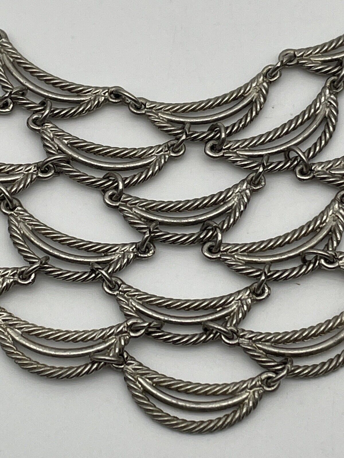 Vintage Silver Tone Ripple Cascade Necklace 16” 70s Style