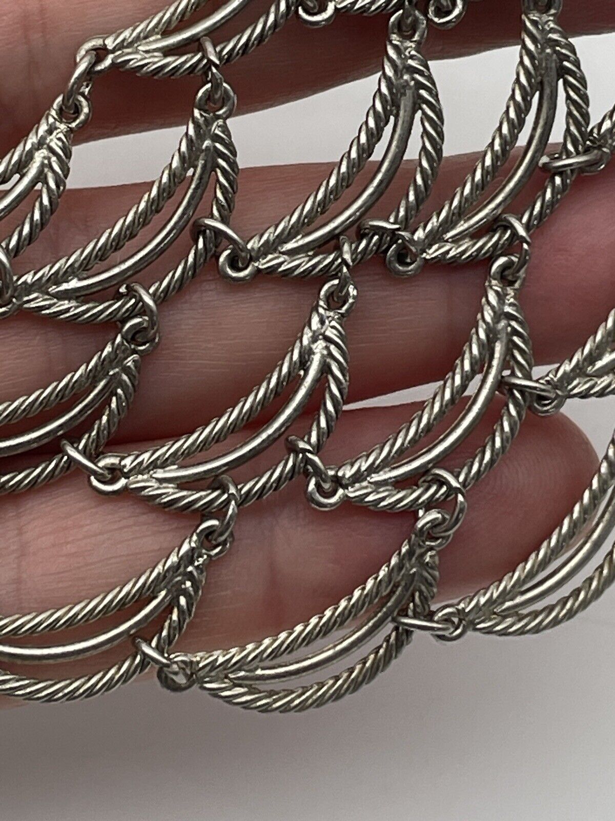 Vintage Silver Tone Ripple Cascade Necklace 16” 70s Style