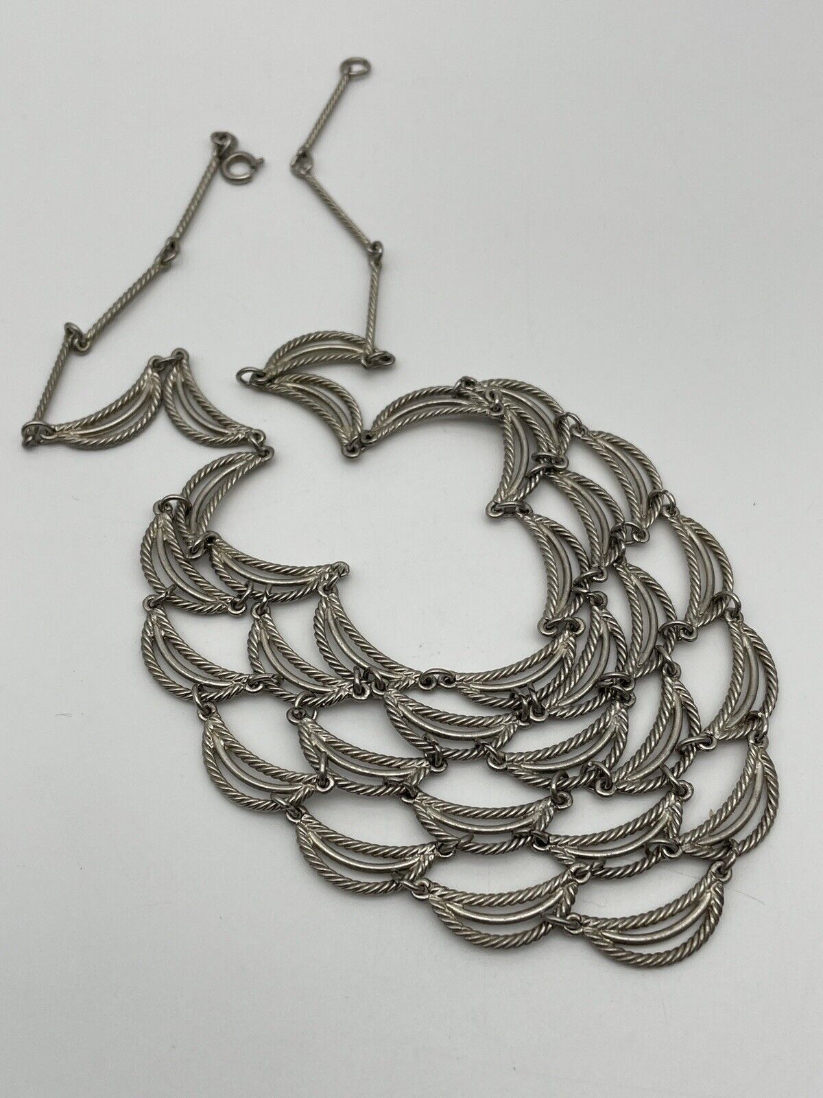 Vintage Silver Tone Ripple Cascade Necklace 16” 70s Style