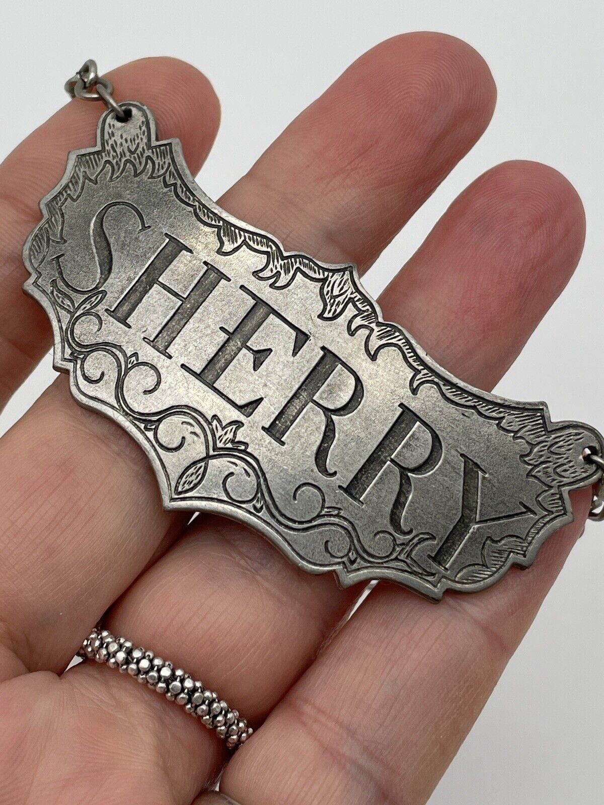 STIEFF Pewter Sherry Hanging Decanter Label Historic Newport APPROVED