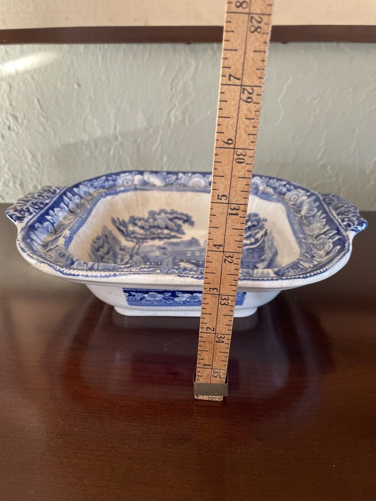 Antique Blue & White Lidded Tureen Landscape Scene With Lion Handle AS IS