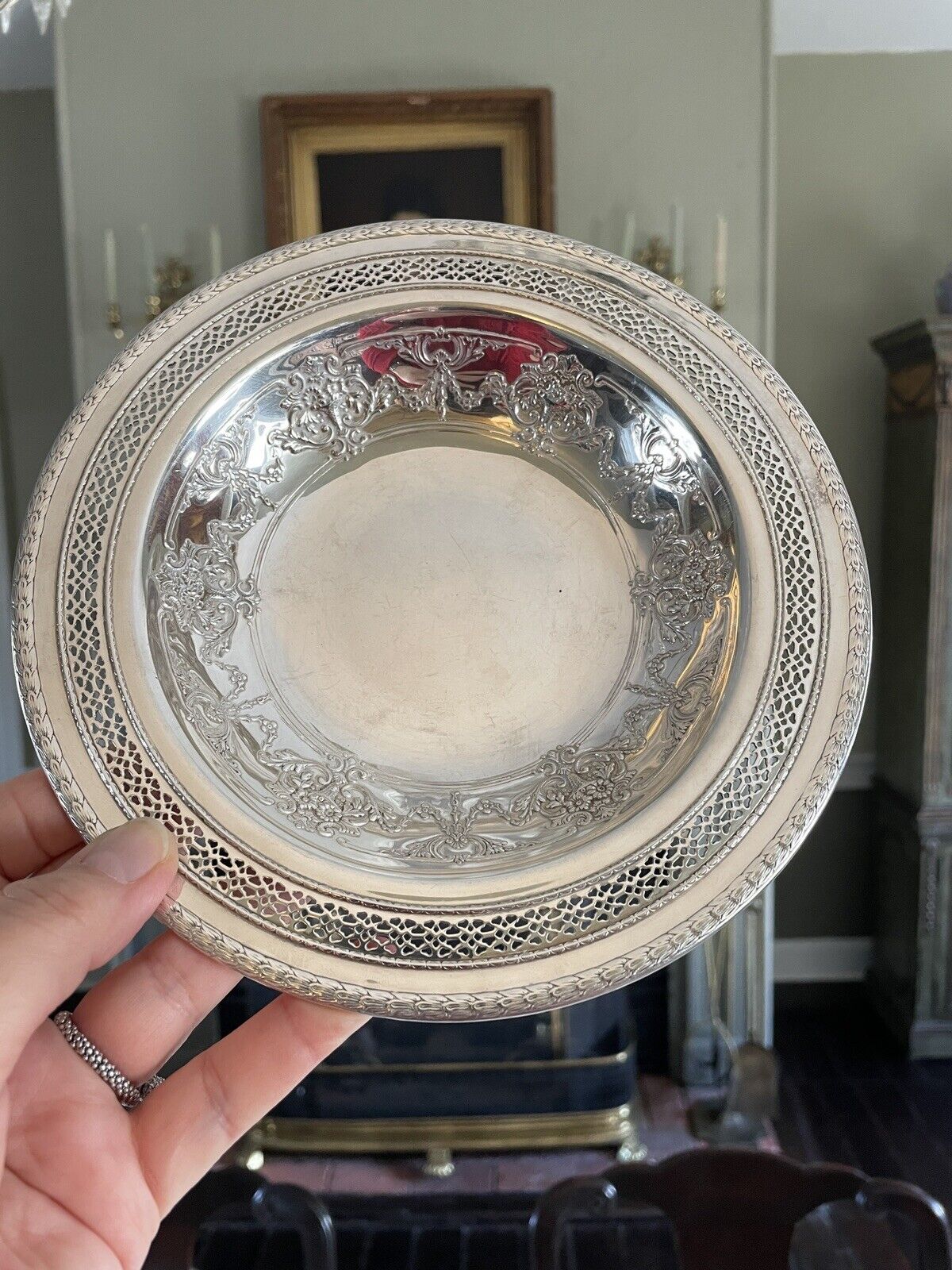 Vintage Silver Plate Bonbon Bowl Reticulated Flower Basket International Silver