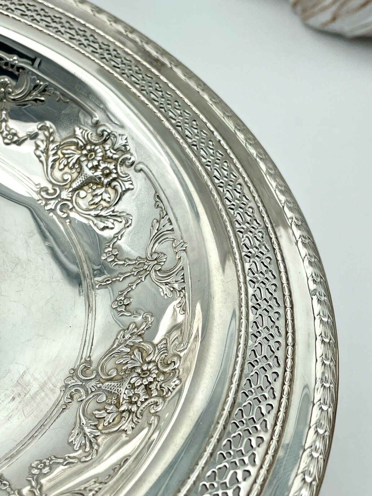 Vintage Silver Plate Bonbon Bowl Reticulated Flower Basket International Silver