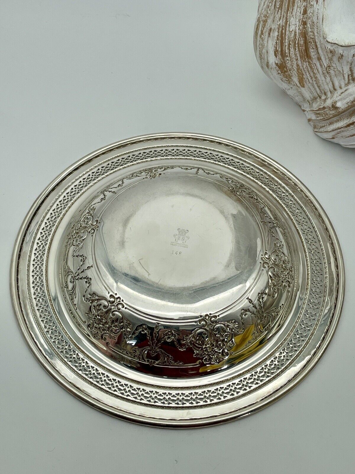 Vintage Silver Plate Bonbon Bowl Reticulated Flower Basket International Silver