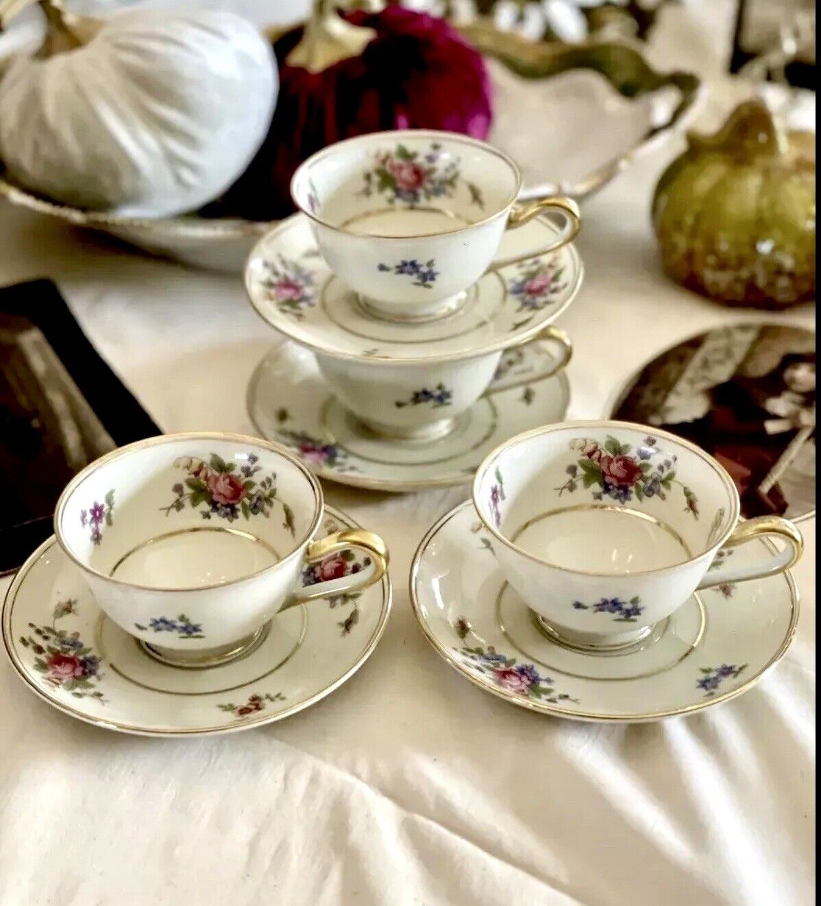 4 Espresso Cups & Saucers Demitasse Tirschenreuth The Queens Rose