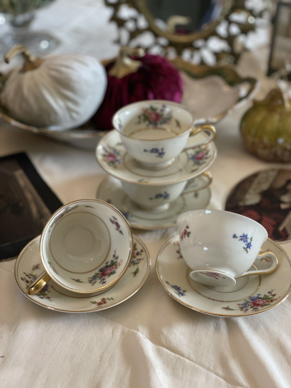 4 Espresso Cups & Saucers Demitasse Tirschenreuth The Queens Rose