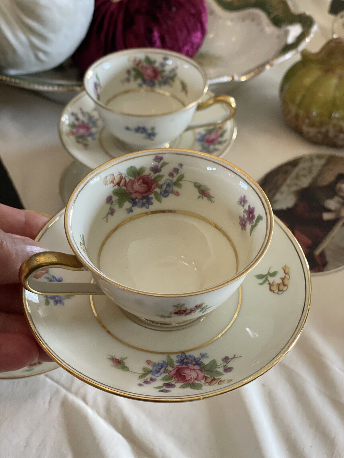 4 Espresso Cups & Saucers Demitasse Tirschenreuth The Queens Rose