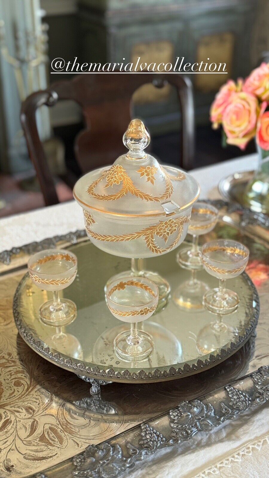 French ANTIQUE Style Opaque Glass Compote Dessert Service 6 Pieces Hand Painted