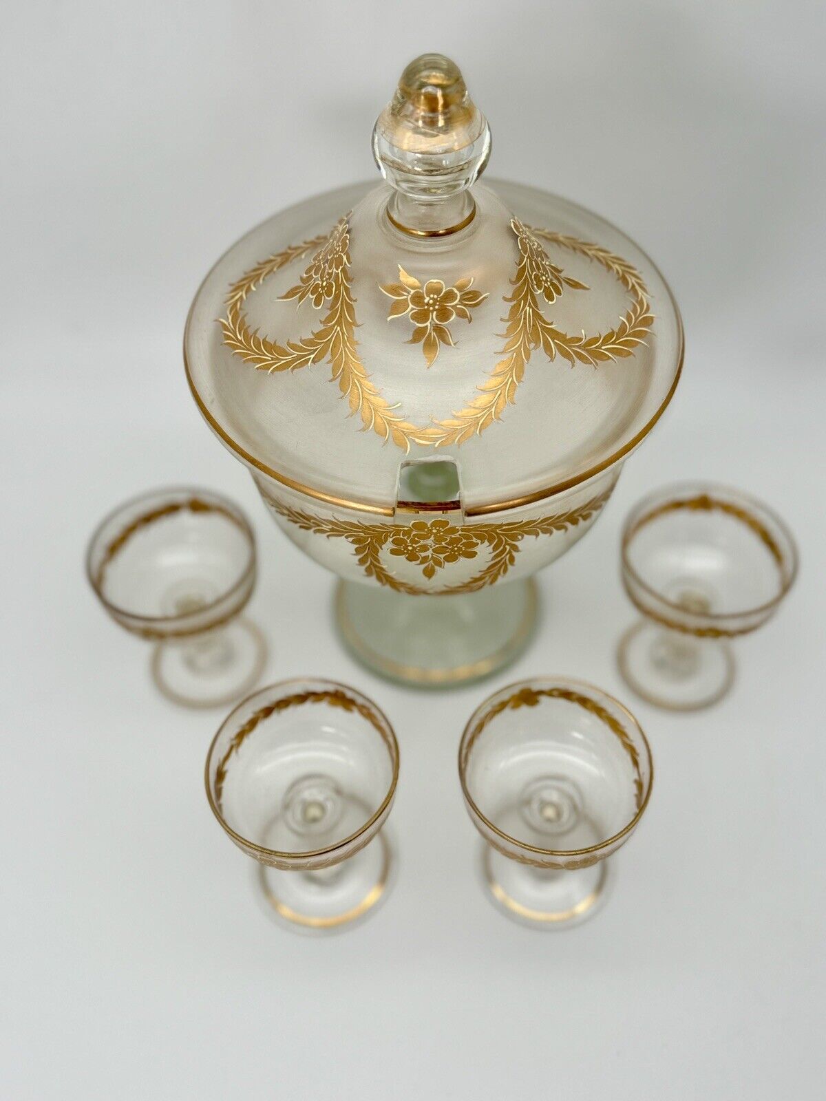 French ANTIQUE Style Opaque Glass Compote Dessert Service 6 Pieces Hand Painted
