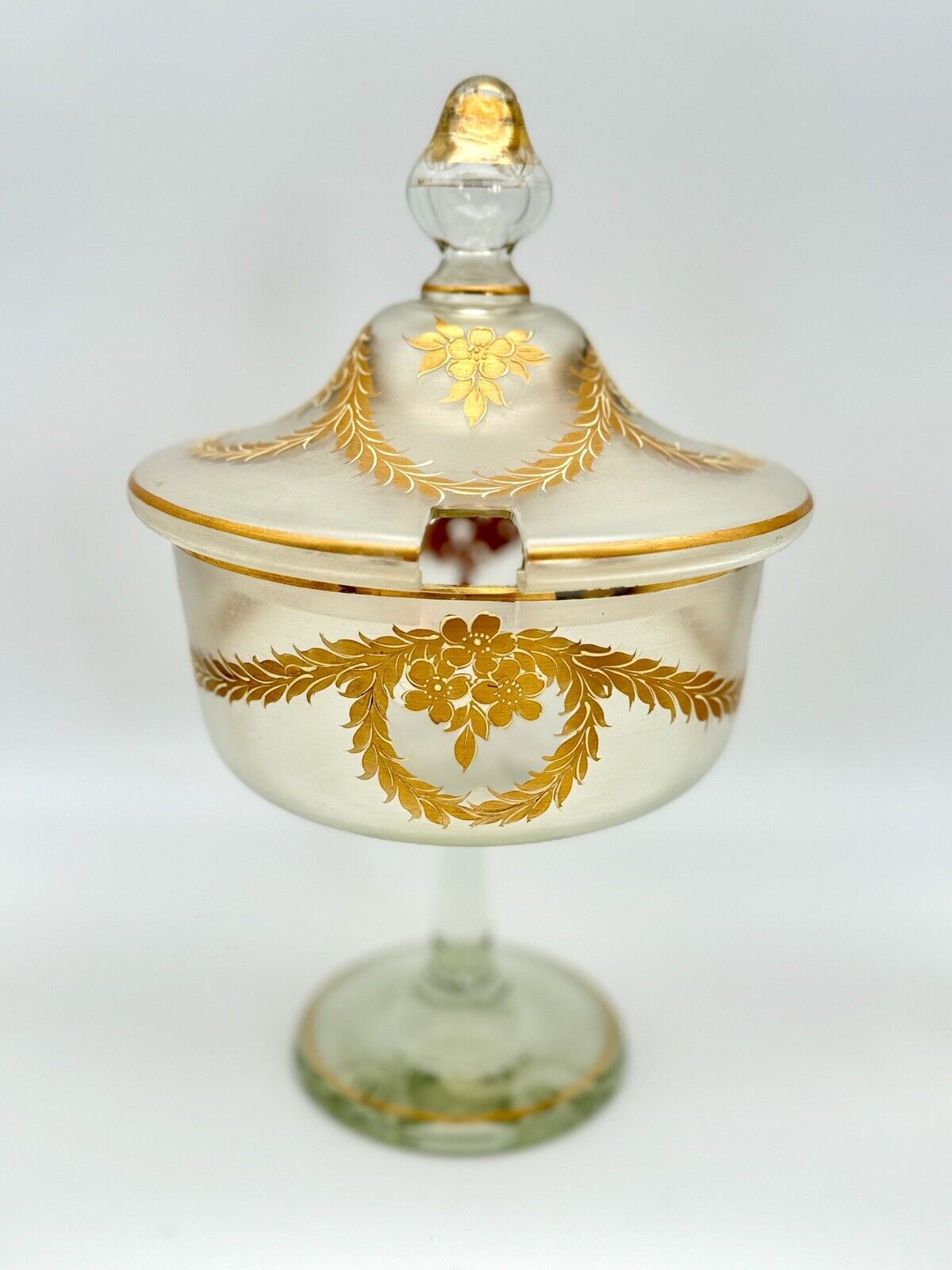 French ANTIQUE Style Opaque Glass Compote Dessert Service 6 Pieces Hand Painted
