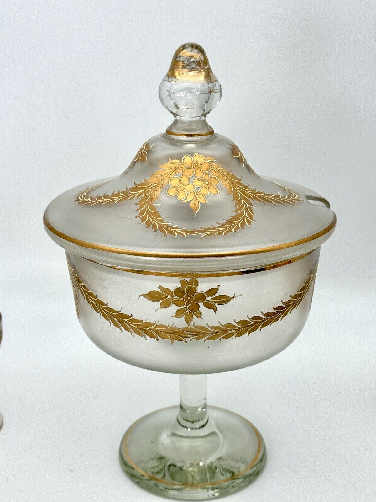 French ANTIQUE Style Opaque Glass Compote Dessert Service 6 Pieces Hand Painted