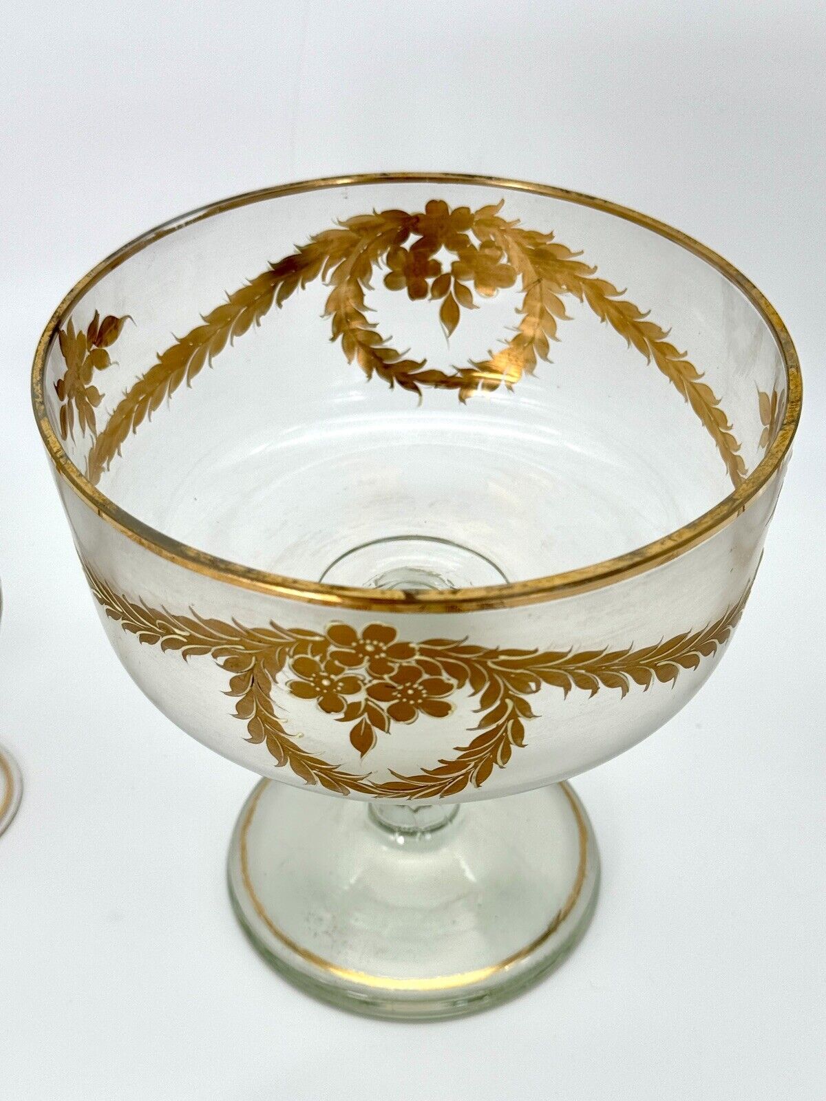 French ANTIQUE Style Opaque Glass Compote Dessert Service 6 Pieces Hand Painted