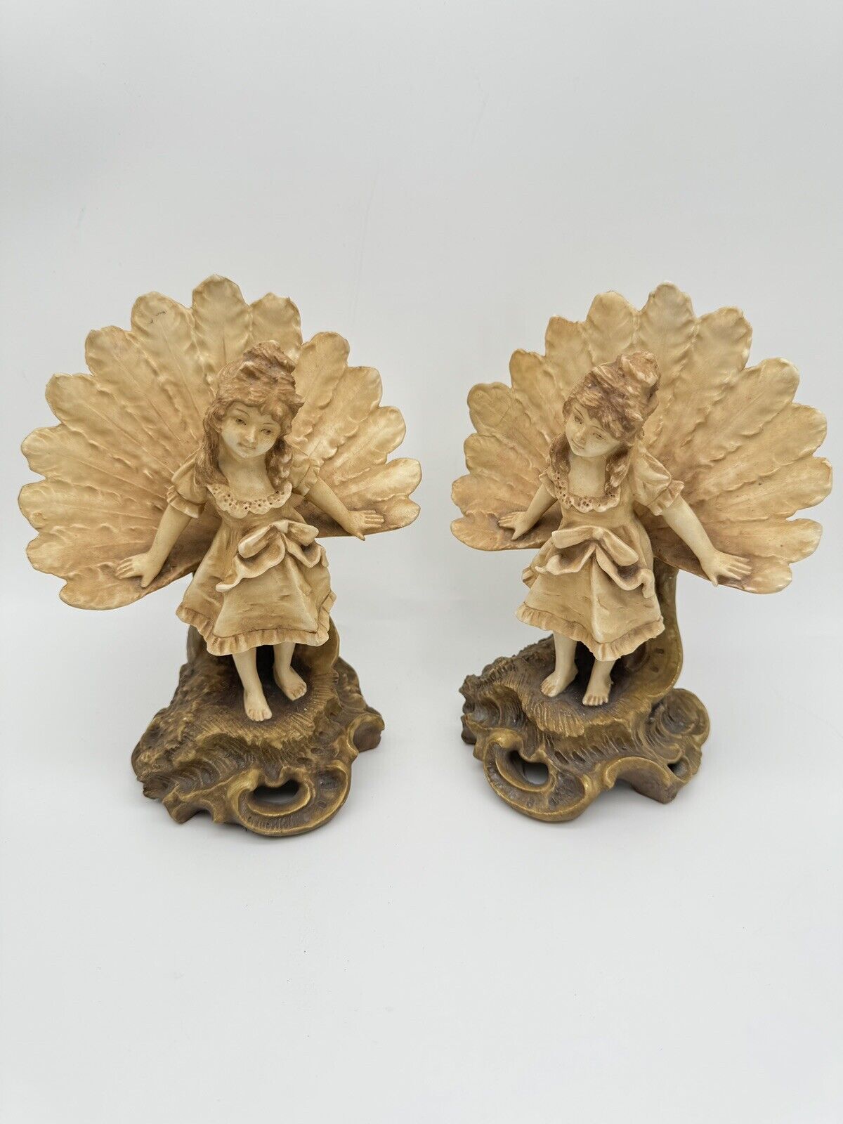Pair Of Victorian Style Mantle Figurines Depicting Young Girl AS IS!