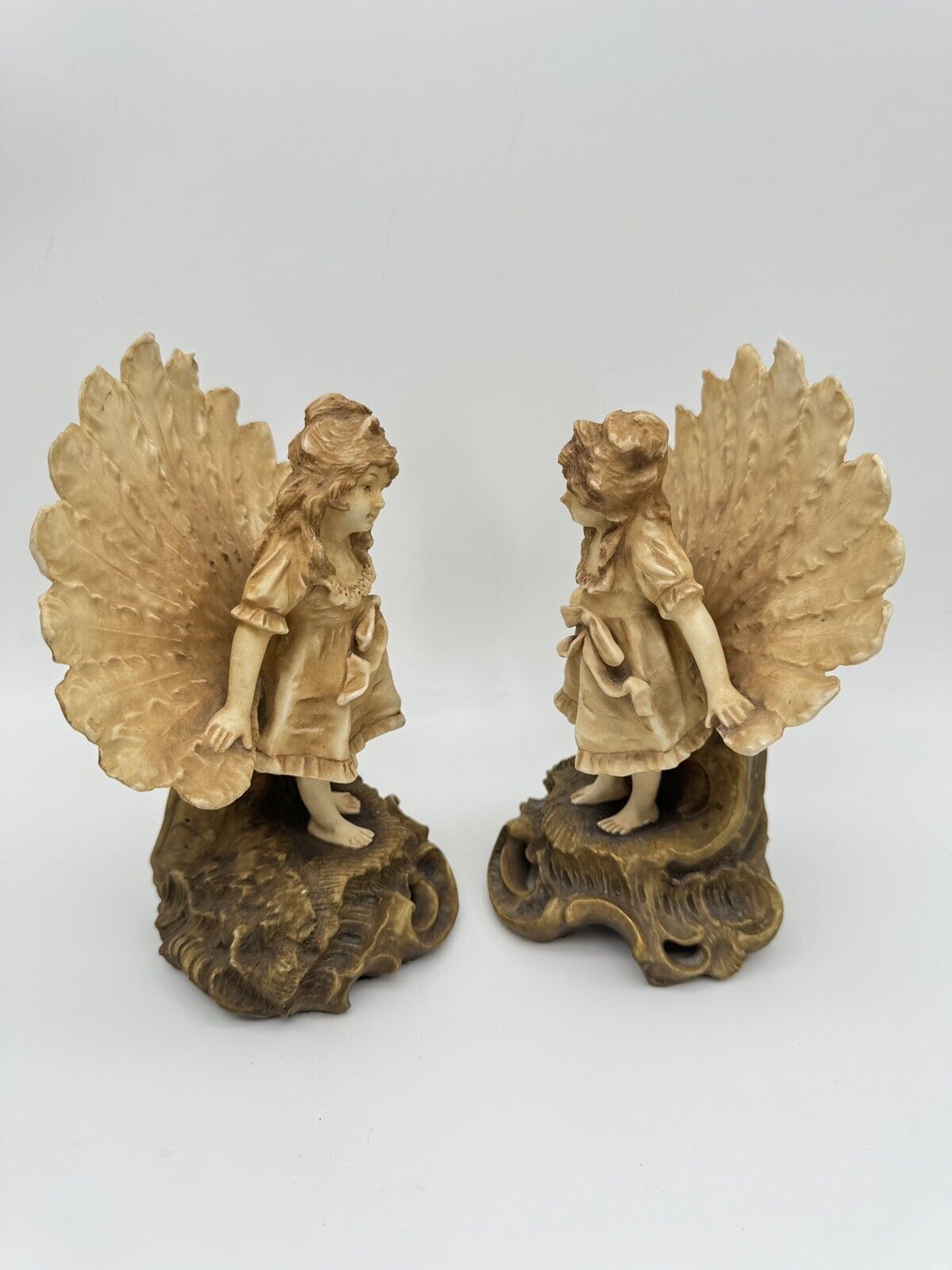Pair Of Victorian Style Mantle Figurines Depicting Young Girl AS IS!