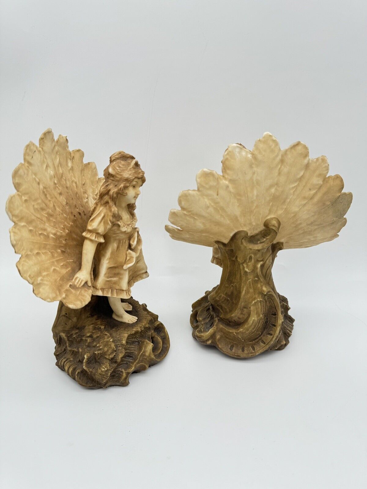 Pair Of Victorian Style Mantle Figurines Depicting Young Girl AS IS!