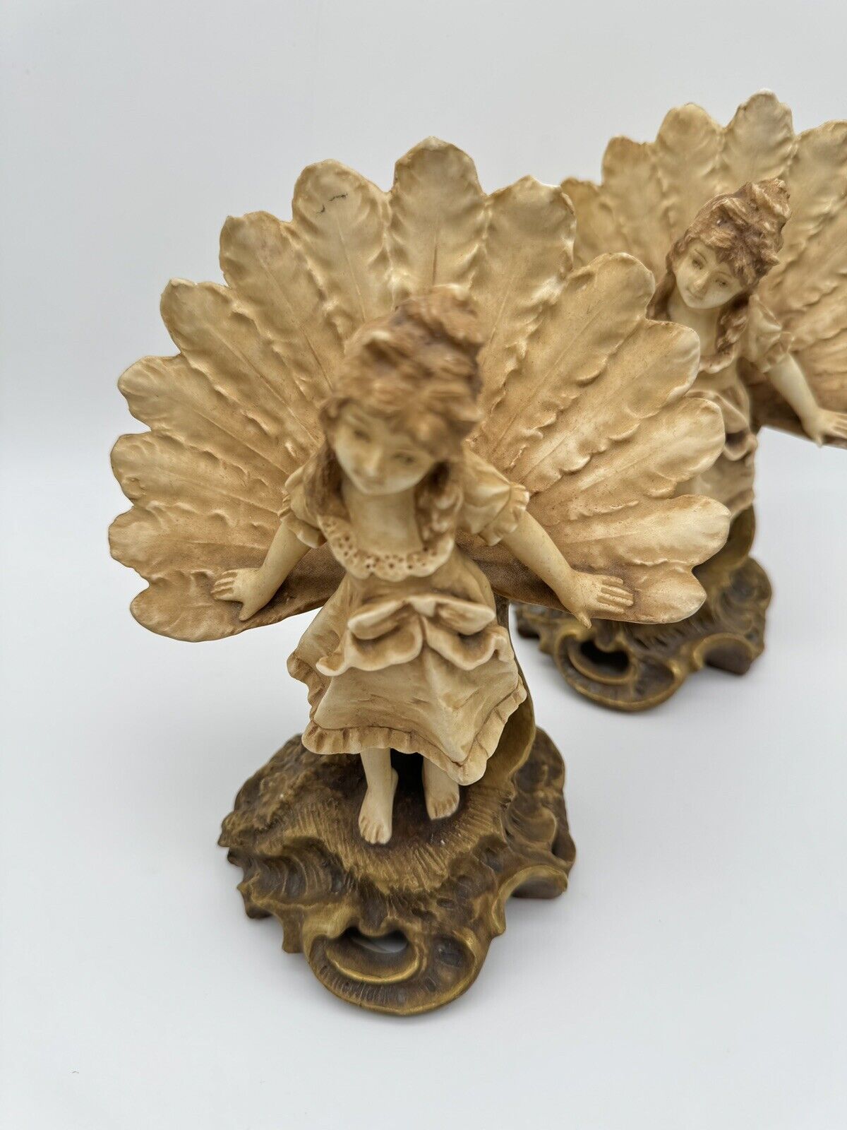 Pair Of Victorian Style Mantle Figurines Depicting Young Girl AS IS!