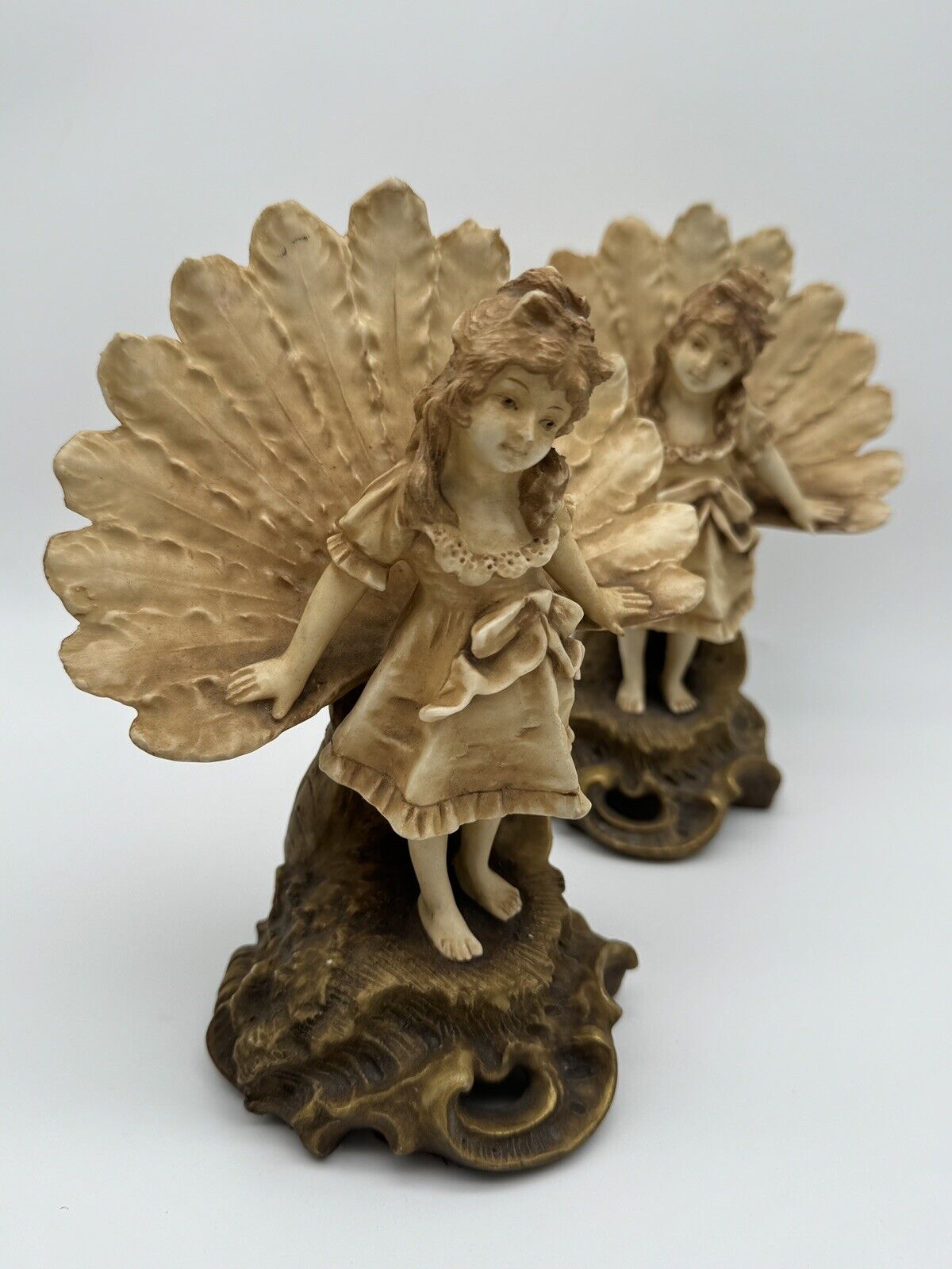 Pair Of Victorian Style Mantle Figurines Depicting Young Girl AS IS!