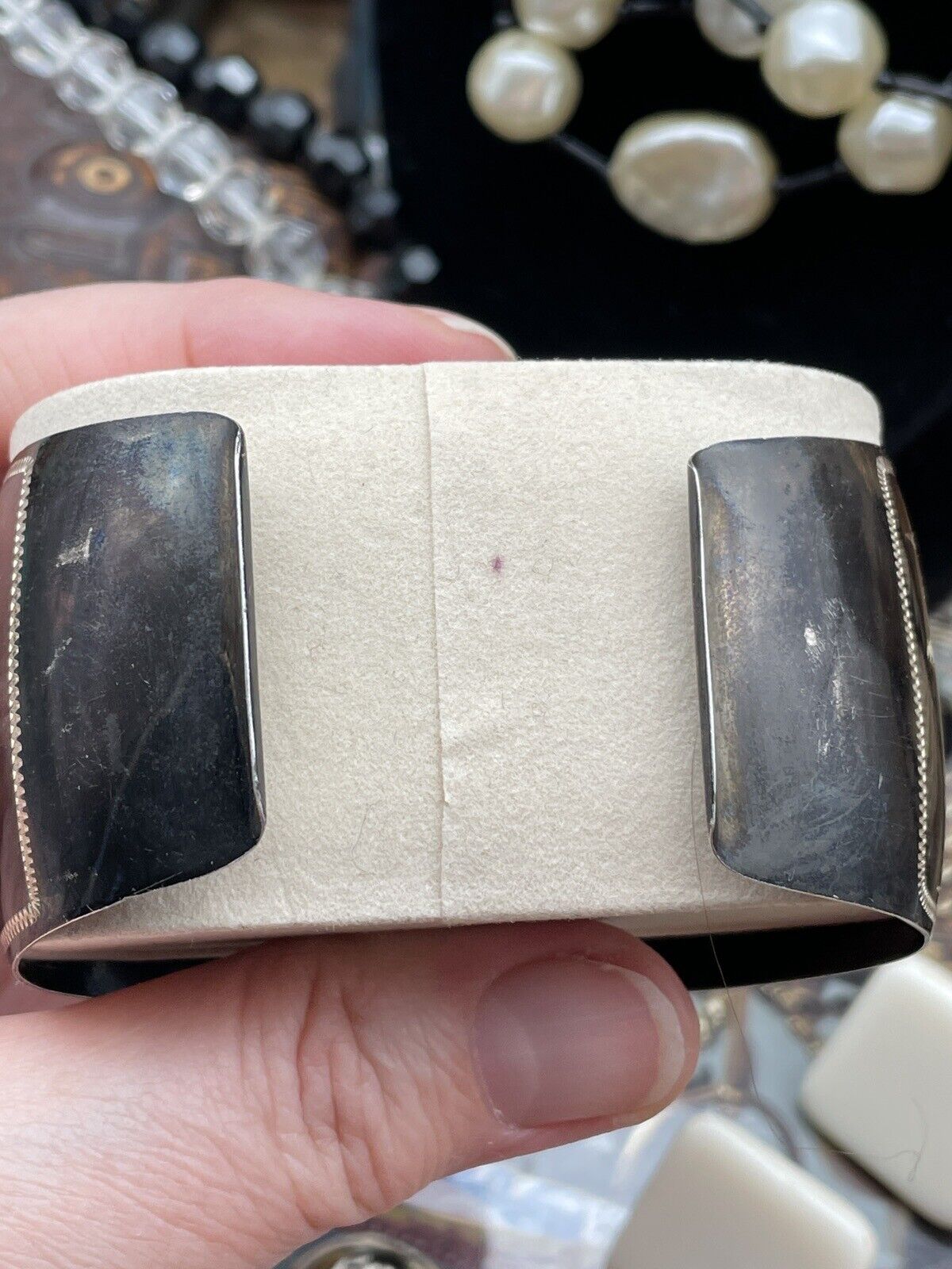 STERLING 950 Damascene Black Pagoda Silver Vintage Cuff Bracelet EXQUISITE SIGNED