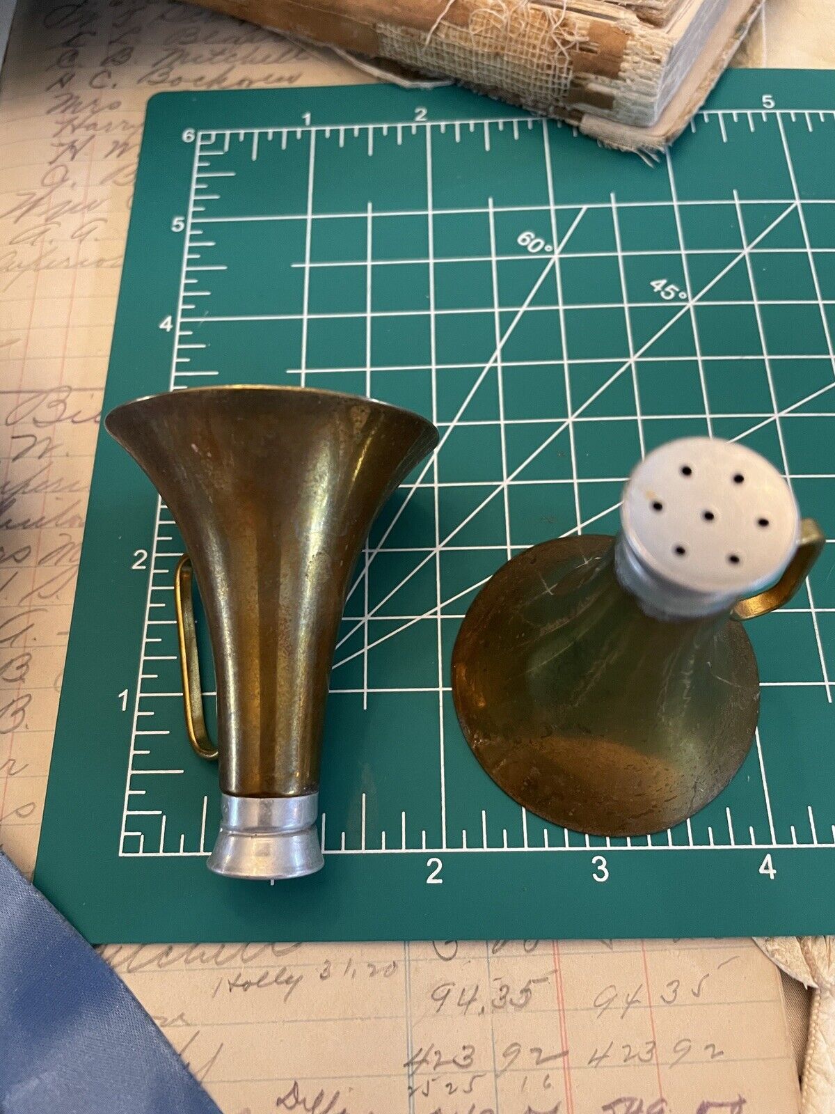 Brass Horn Salt & Pepper Equestrian PATINA VINTAGE