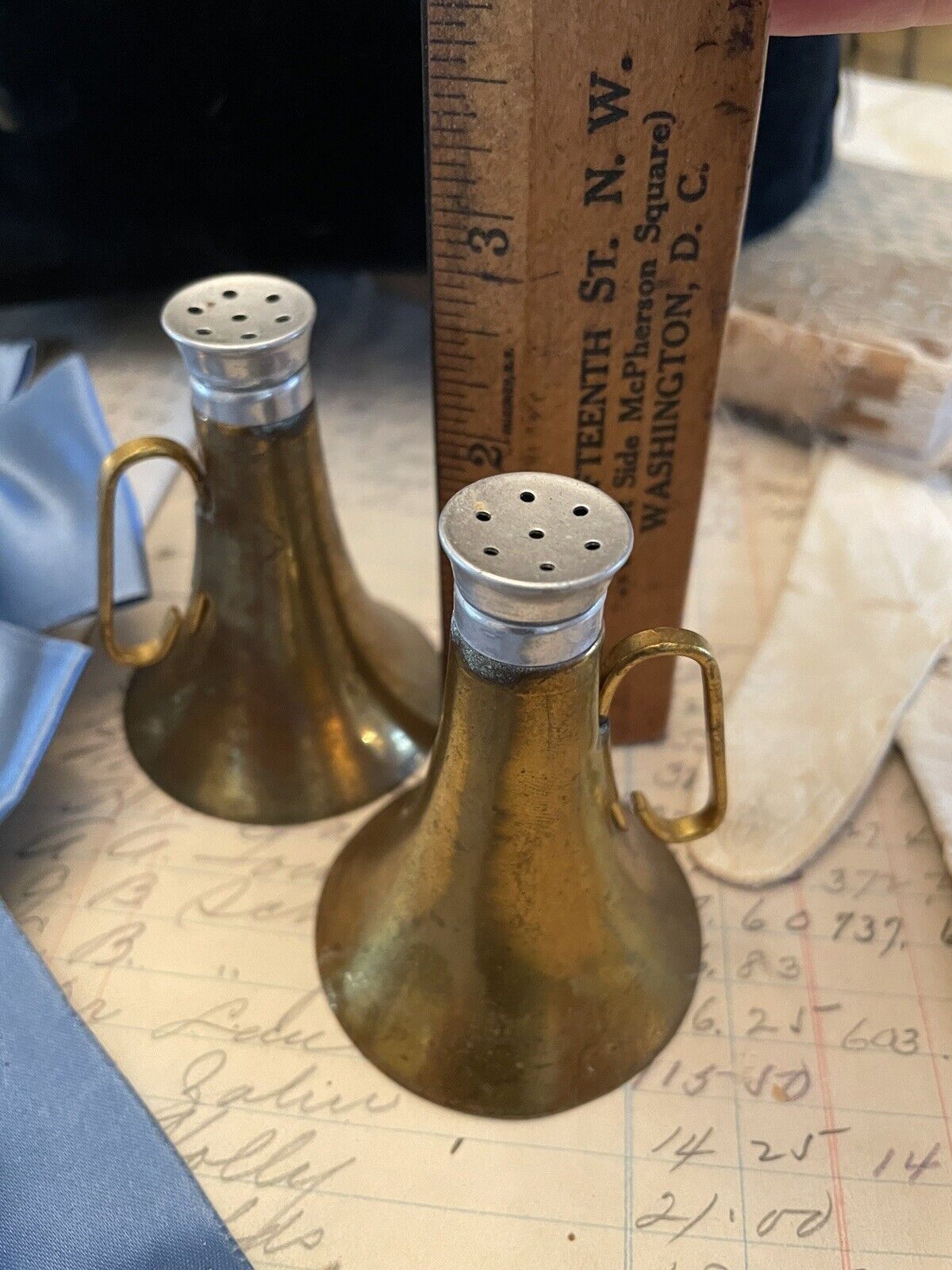 Brass Horn Salt & Pepper Equestrian PATINA VINTAGE