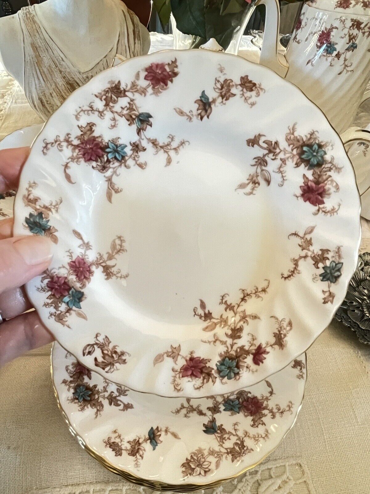 6 MINTON Ancestral Bread Plate 6.25” Wreath Backstamp VINTAGE