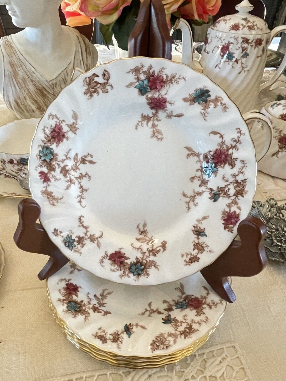 6 MINTON Ancestral Bread Plate 6.25” Wreath Backstamp VINTAGE