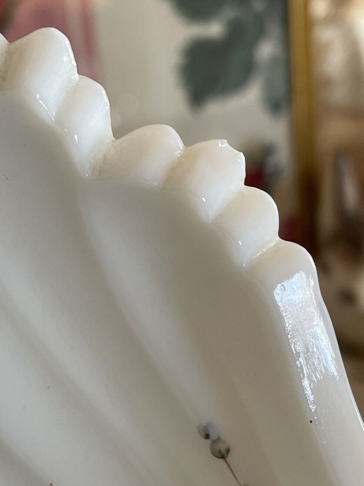 Vintage Milk Glass Shell Dish Bowl Hand Painted Roses & Bow
