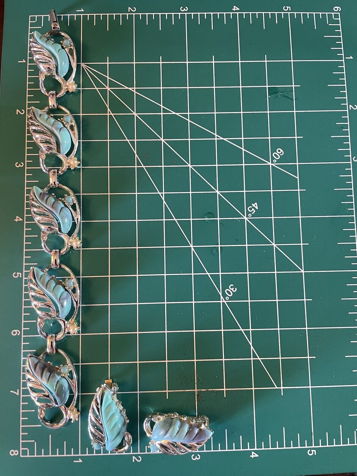 Vintage Faux Turquoise Silver Tone Bracelet With Earrings