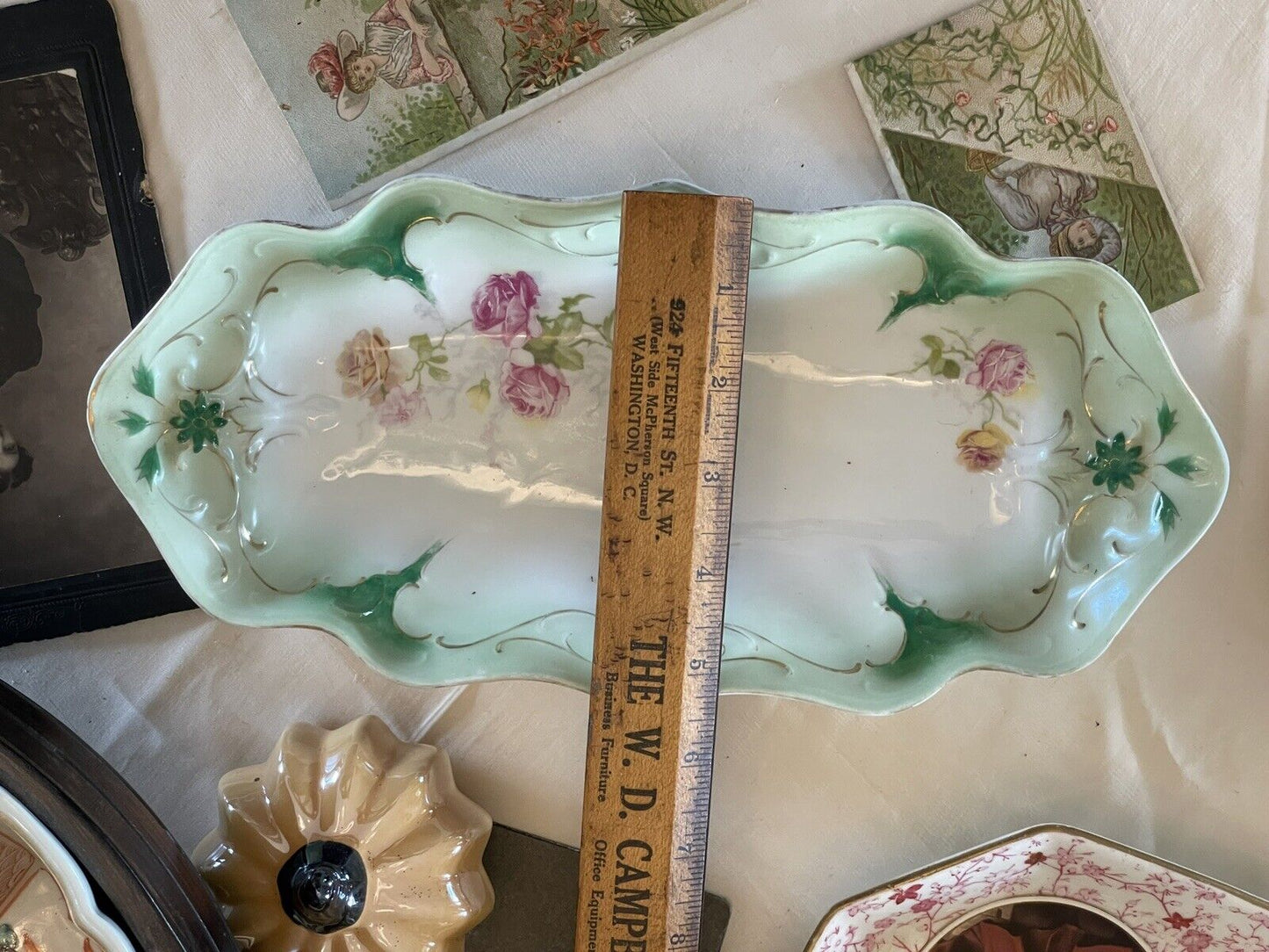 Antique Victorian Carl Tielsch Celery Dish Roses With Green Border