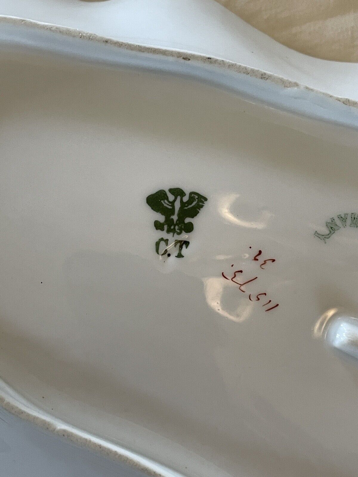 Antique Victorian Carl Tielsch Celery Dish Roses With Green Border