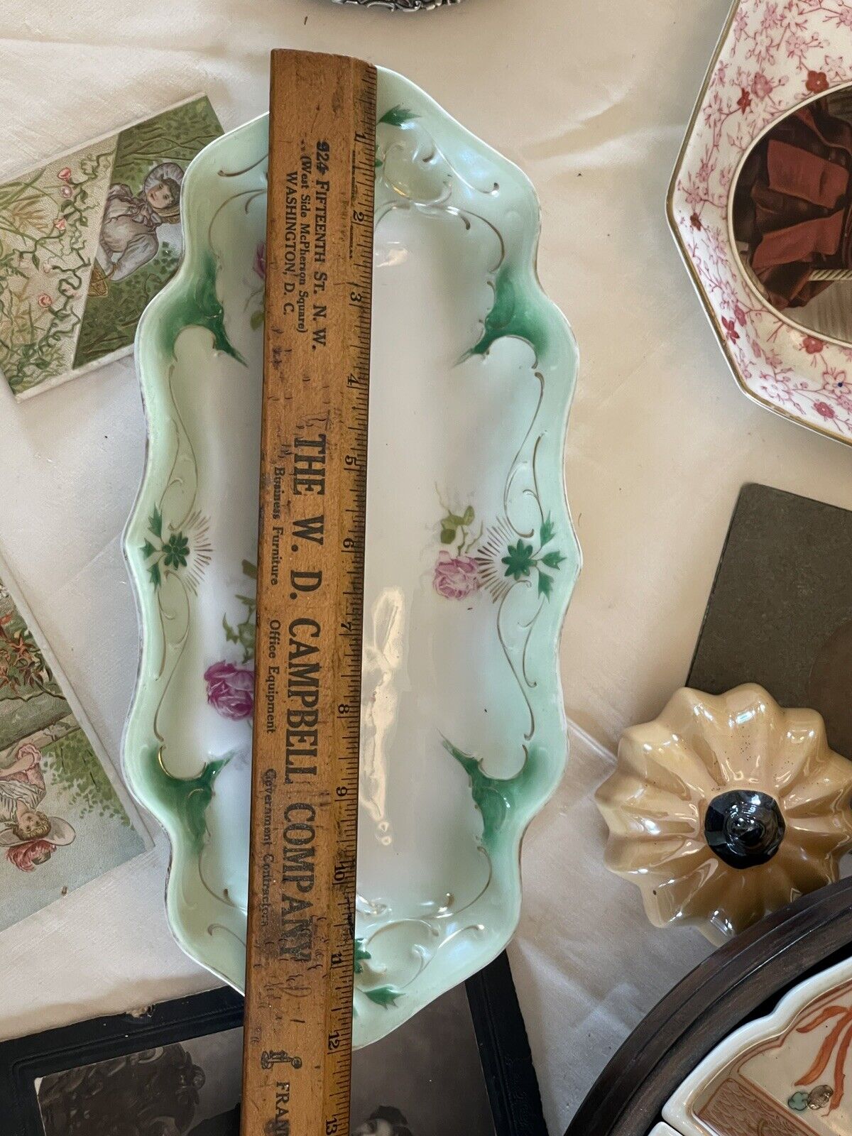 Antique Victorian Carl Tielsch Celery Dish Roses With Green Border