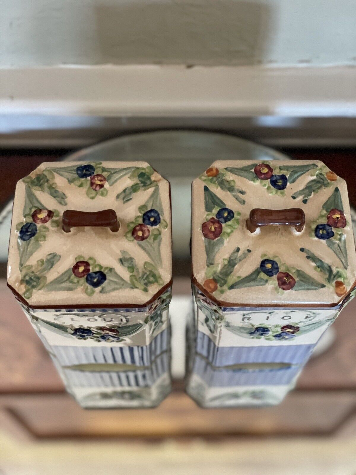 Vintage 9 Piece Canister Kitchen Set, Flour, Rice, Oil, Vinegar Set Hand Painted
