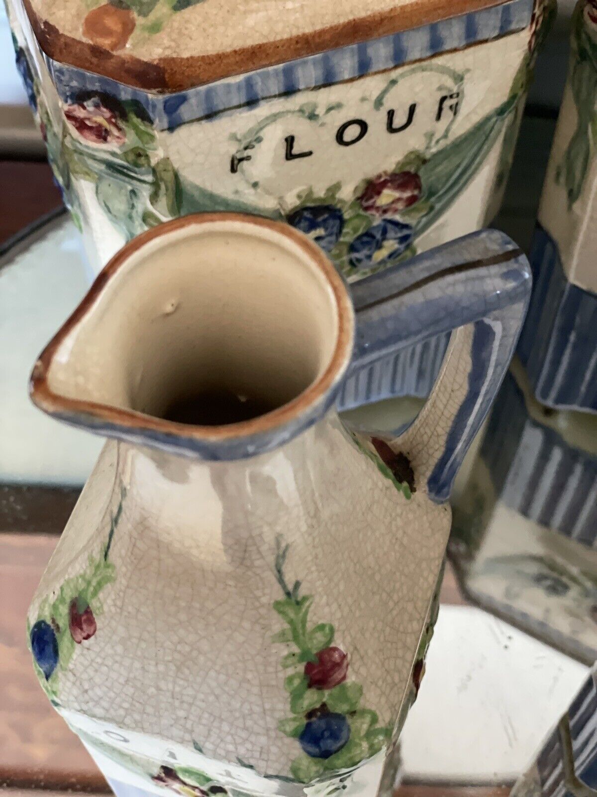 Vintage 9 Piece Canister Kitchen Set, Flour, Rice, Oil, Vinegar Set Hand Painted
