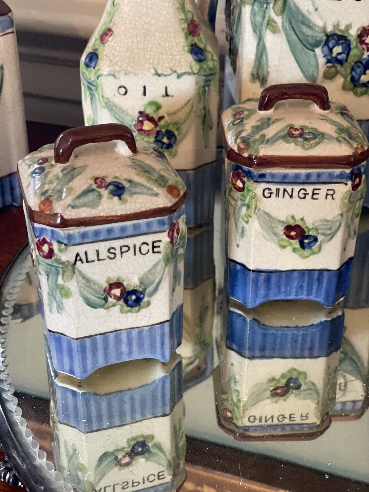 Vintage 9 Piece Canister Kitchen Set, Flour, Rice, Oil, Vinegar Set Hand Painted